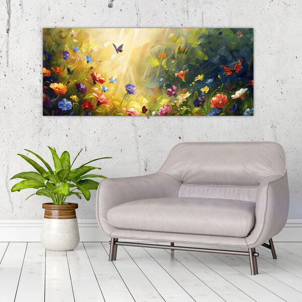 Kép - Tavaszi virágos rét, festmény (120x50 cm)