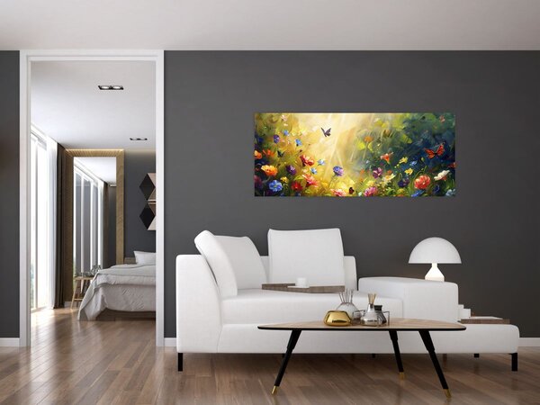 Kép - Tavaszi virágos rét, festmény (120x50 cm)