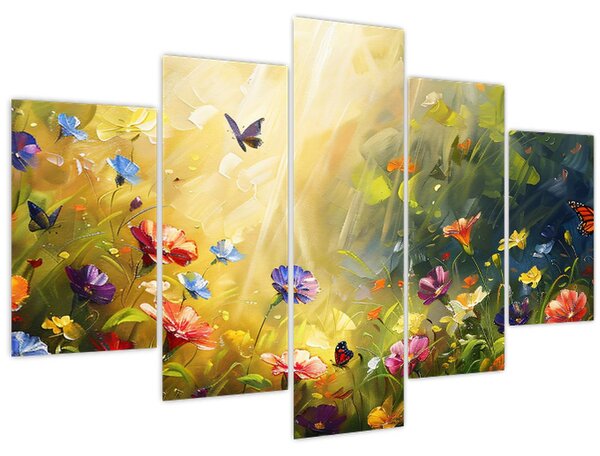Kép - Tavaszi virágos rét, festmény (150x105 cm)