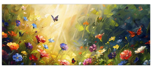 Kép - Tavaszi virágos rét, festmény (120x50 cm)