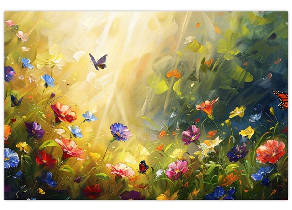 Kép - Tavaszi virágos rét, festmény (90x60 cm)