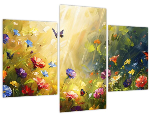 Kép - Tavaszi virágos rét, festmény (90x60 cm)