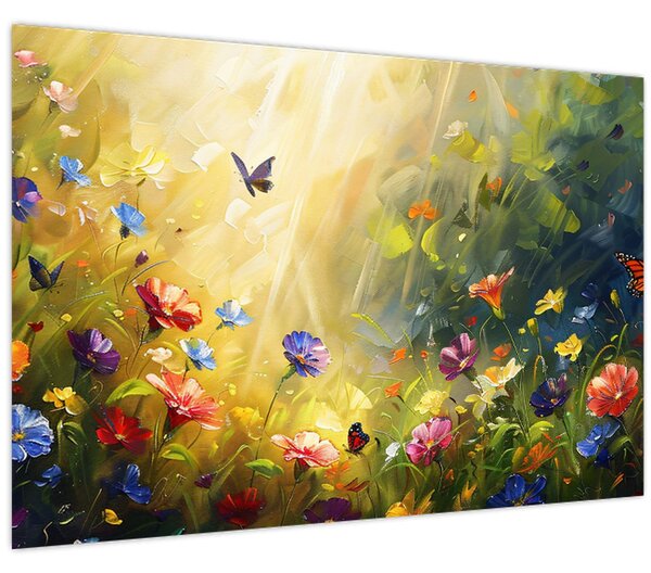 Kép - Tavaszi virágos rét, festmény (90x60 cm)