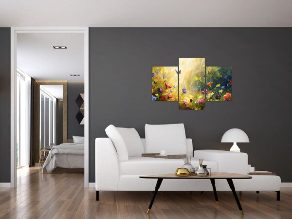 Kép - Tavaszi virágos rét, festmény (90x60 cm)