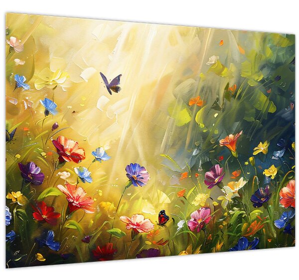 Kép - Tavaszi virágos rét, festmény (70x50 cm)