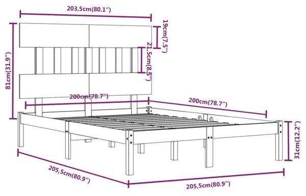 VidaXL Tömör Fenyőfa Ágykeret - 200x200 cm