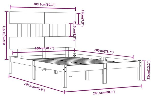 VidaXL Tömör Fenyőfa Ágykeret - 200x200 cm