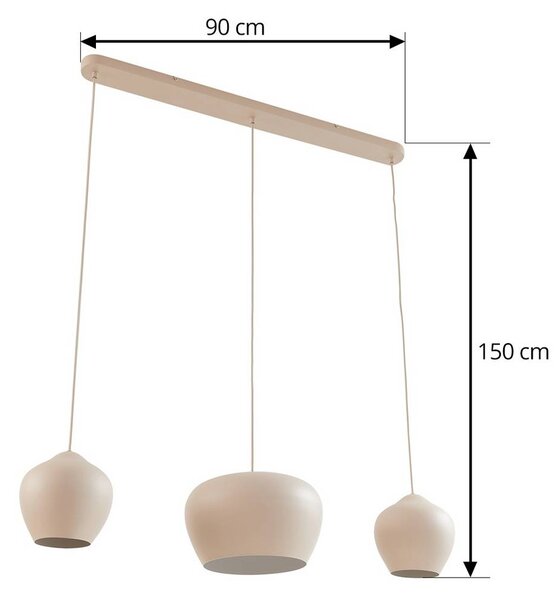 Lucande Malisa lógó világítás, bézs, 3 izzós, fém, 90 cm, dimmelhető, Krém / borostyánsárga, Nappali / Étkező, fém, Skandináv