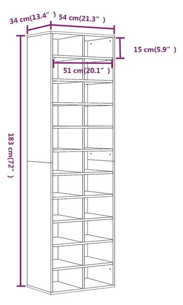 VidaXL Cipősszekrény - Fa - 22 Rekesz - 54x34x183 cm