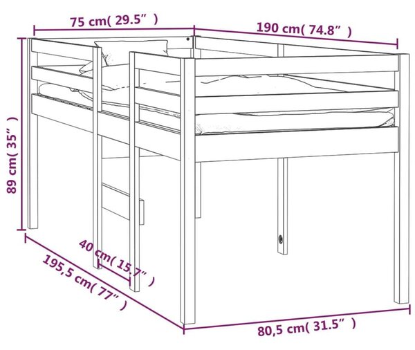 VidaXL tömör fenyőfa magasított ágy 75x190 cm