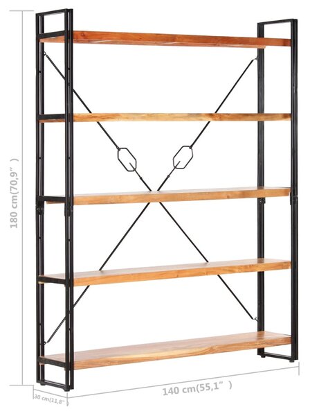 5 szintes tömör akácfa könyvespolc 140 x 30 x 180 cm