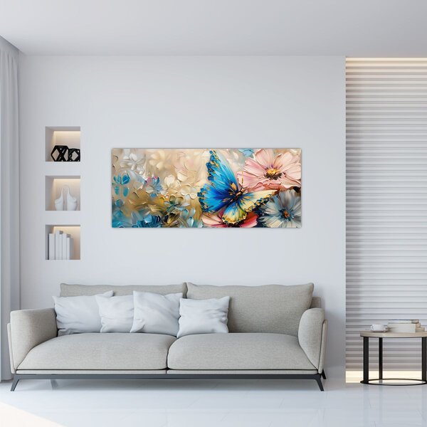 Kép - Virágok és pillangók festése (120x50 cm)