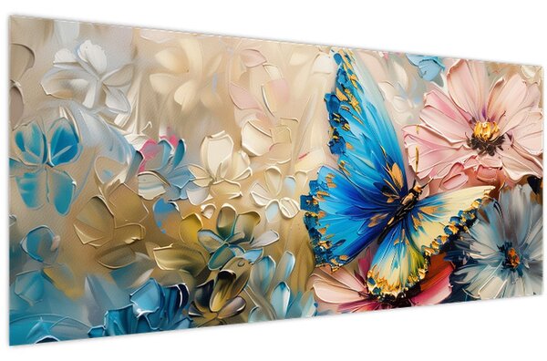 Kép - Virágok és pillangók festése (120x50 cm)