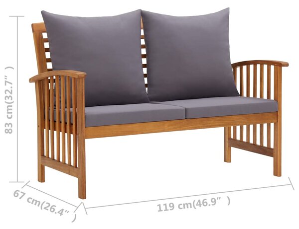 Tömör akácfa kerti pad párnákkal 119 cm