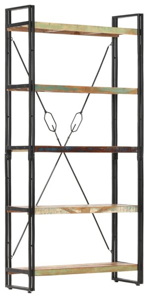 5 szintes tömör újrahasznosított fa könyvespolc 90x30x180 cm