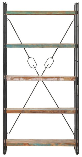 5 szintes tömör újrahasznosított fa könyvespolc 90x30x180 cm