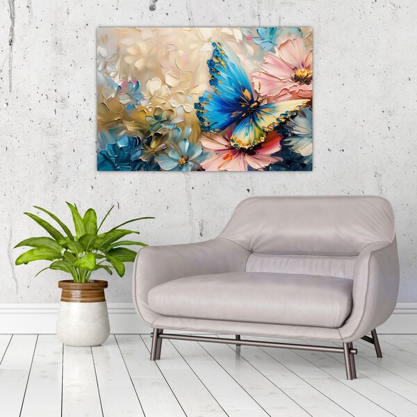 Kép - Virágok és pillangók festése (90x60 cm)