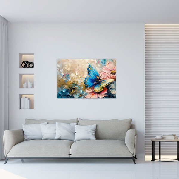 Kép - Virágok és pillangók festése (90x60 cm)