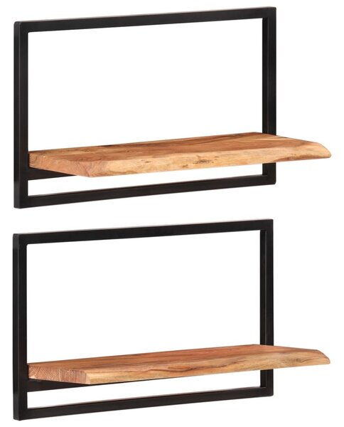 2 darab tömör akácfa és acél falipolc 60 x 25 x 35 cm
