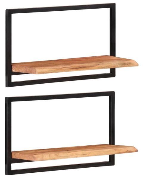 2 darab tömör akácfa és acél falipolc 60 x 25 x 35 cm