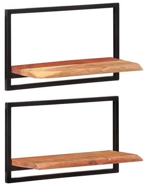 2 darab tömör akácfa és acél falipolc 60 x 25 x 35 cm