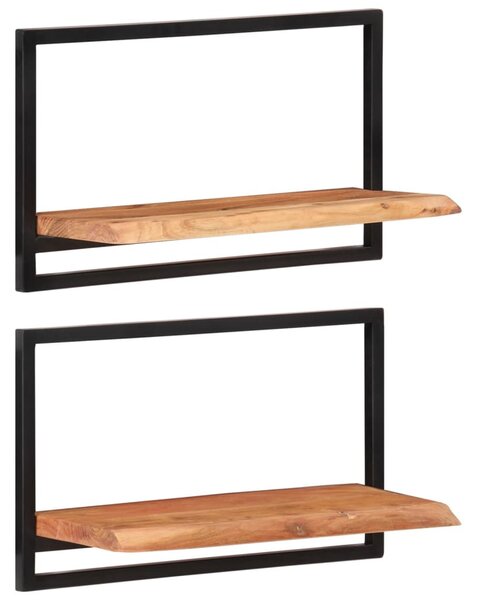 2 darab tömör akácfa és acél falipolc 60 x 25 x 35 cm