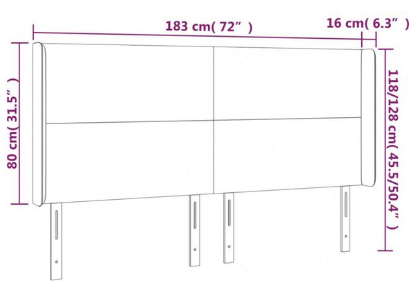 VidaXL fekete bársony LED-es fejtámla 183x16x118/128 cm