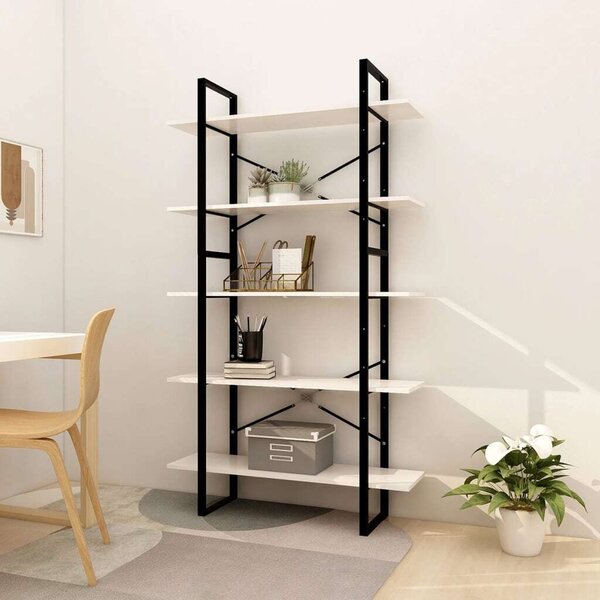 VidaXL 5 Polcos Könyvespolc - Fehér Fenyőfa - 100x30x175cm