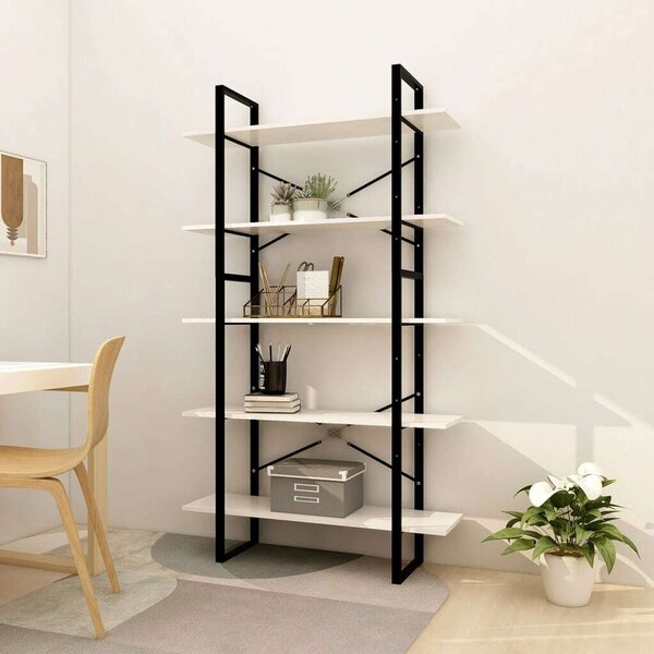 VidaXL 5 Polcos Könyvespolc - Fehér Fenyőfa - 100x30x175cm