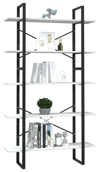 VidaXL 5 Polcos Könyvespolc - Fehér Fenyőfa - 100x30x175cm