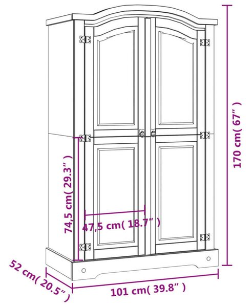 Corona Fenyőfa Ruhásszekrény - 2 Ajtós - 170cm