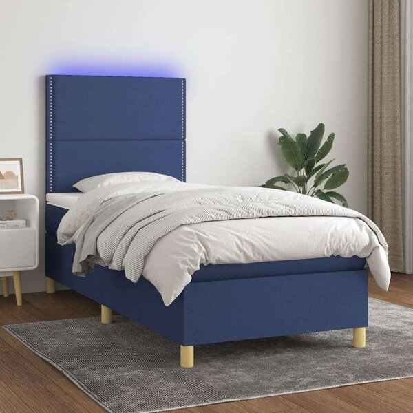 VidaXL kék szövet rugós és LED-es ágy matraccal 100x200 cm