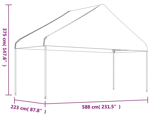 Fehér polietilén pavilon tetővel 5,88 x 2,23 x 3,75 m