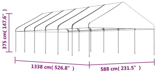 Fehér polietilén pavilon tetővel 13,38 x 5,88 x 3,75 m
