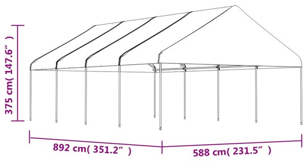 Fehér polietilén pavilon tetővel 8,92 x 5,88 x 3,75 m