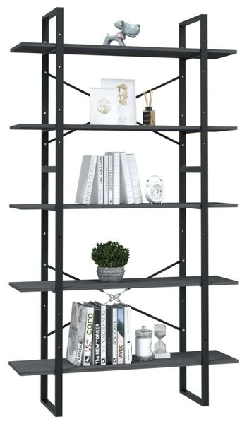 VidaXL ötszintes szürke fenyőfa könyvszekrény 100 x 30 x 175 cm