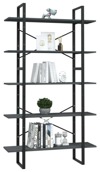 VidaXL ötszintes szürke fenyőfa könyvszekrény 100 x 30 x 175 cm
