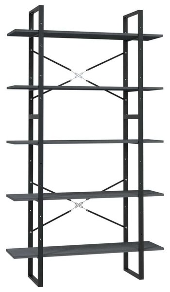 VidaXL ötszintes szürke fenyőfa könyvszekrény 100 x 30 x 175 cm