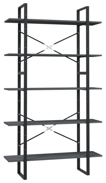 VidaXL ötszintes szürke fenyőfa könyvszekrény 100 x 30 x 175 cm