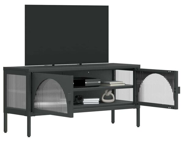 VidaXL Modern TV-szekrény - Fekete Acél és Üveg - 105x35x50 cm