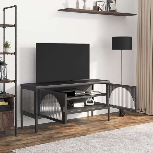 VidaXL Modern TV-szekrény - Fekete Acél és Üveg - 105x35x50 cm