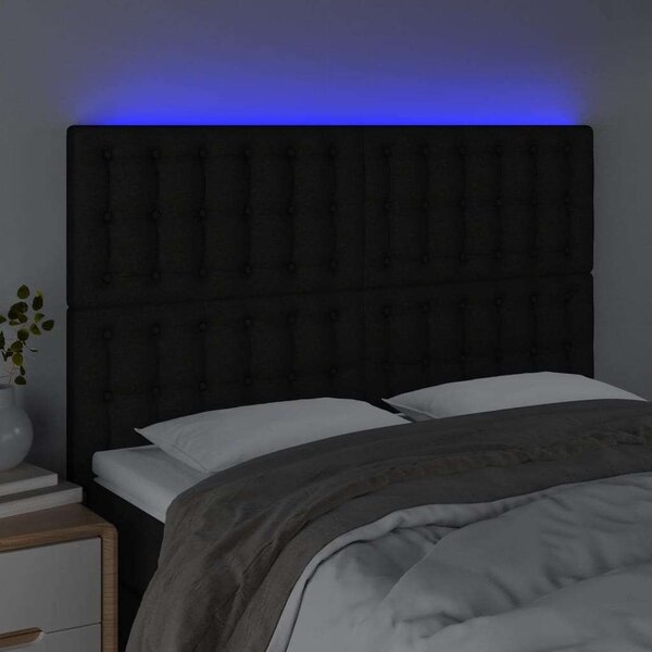 VidaXL fekete szövet LED-es fejtámla 144x5x118/128 cm
