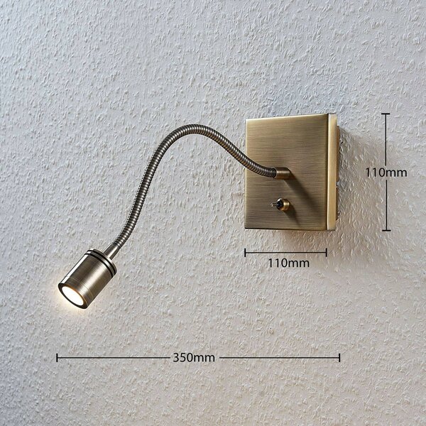 Lindby LED fali lámpa Mayar, sárgaréz, fém, olvasólámpa, 11cm, Bronz / antik sárgaréz, Hálószoba, fém, Modern