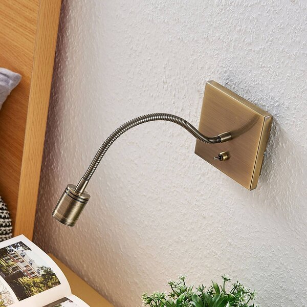 Lindby LED fali lámpa Mayar, sárgaréz, fém, olvasólámpa, 11cm, Bronz / antik sárgaréz, Hálószoba, fém, Modern