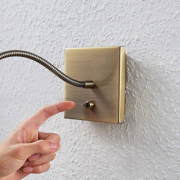 Lindby LED fali lámpa Mayar, sárgaréz, fém, olvasólámpa, 11cm, Bronz / antik sárgaréz, Hálószoba, fém, Modern