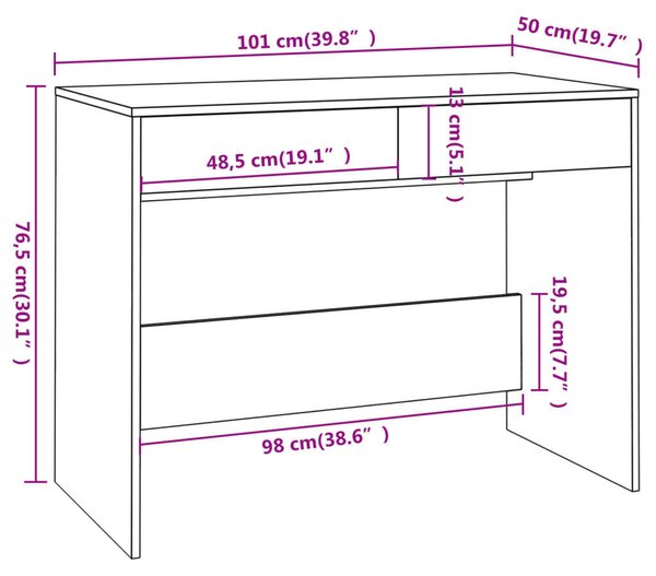 VidaXL Fekete Íróasztal - 2 Fiók - 101x50x76,5cm