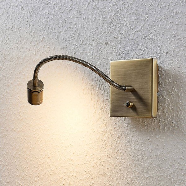 Lindby LED fali lámpa Mayar, sárgaréz, fém, olvasólámpa, 11cm, Bronz / antik sárgaréz, Hálószoba, fém, Modern