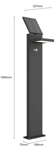 Lucande LED napelemes lámpa Silvan, 100cm, érzékelő, antracit, Fekete, Alumínium, Modern