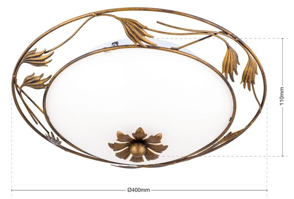 ORION Fleur mennyezeti világítás, antik arany, Ø 40 cm, dimmelhető, Bronz / antik sárgaréz, Nappali / Étkező, fém, Vidéki otthon / Rusztikus
