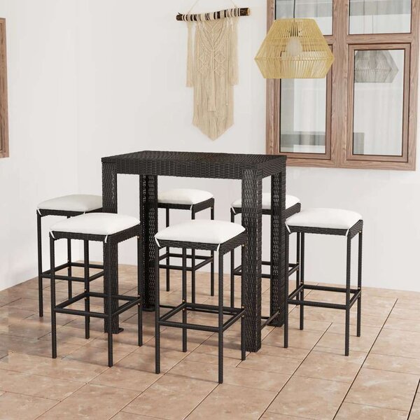 VidaXL Kerti Bárszett - 7 részes - Fekete Polyrattan
